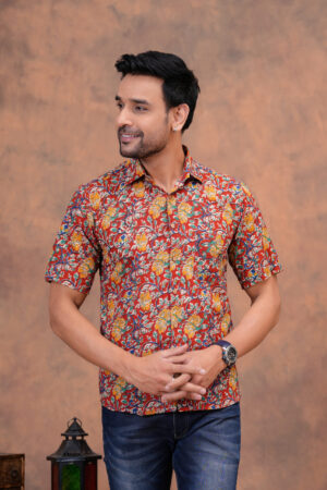 Multicolor Floral Kalamkari Print Cotton Shirt – Vibrant Heritage, Contemporary Style
