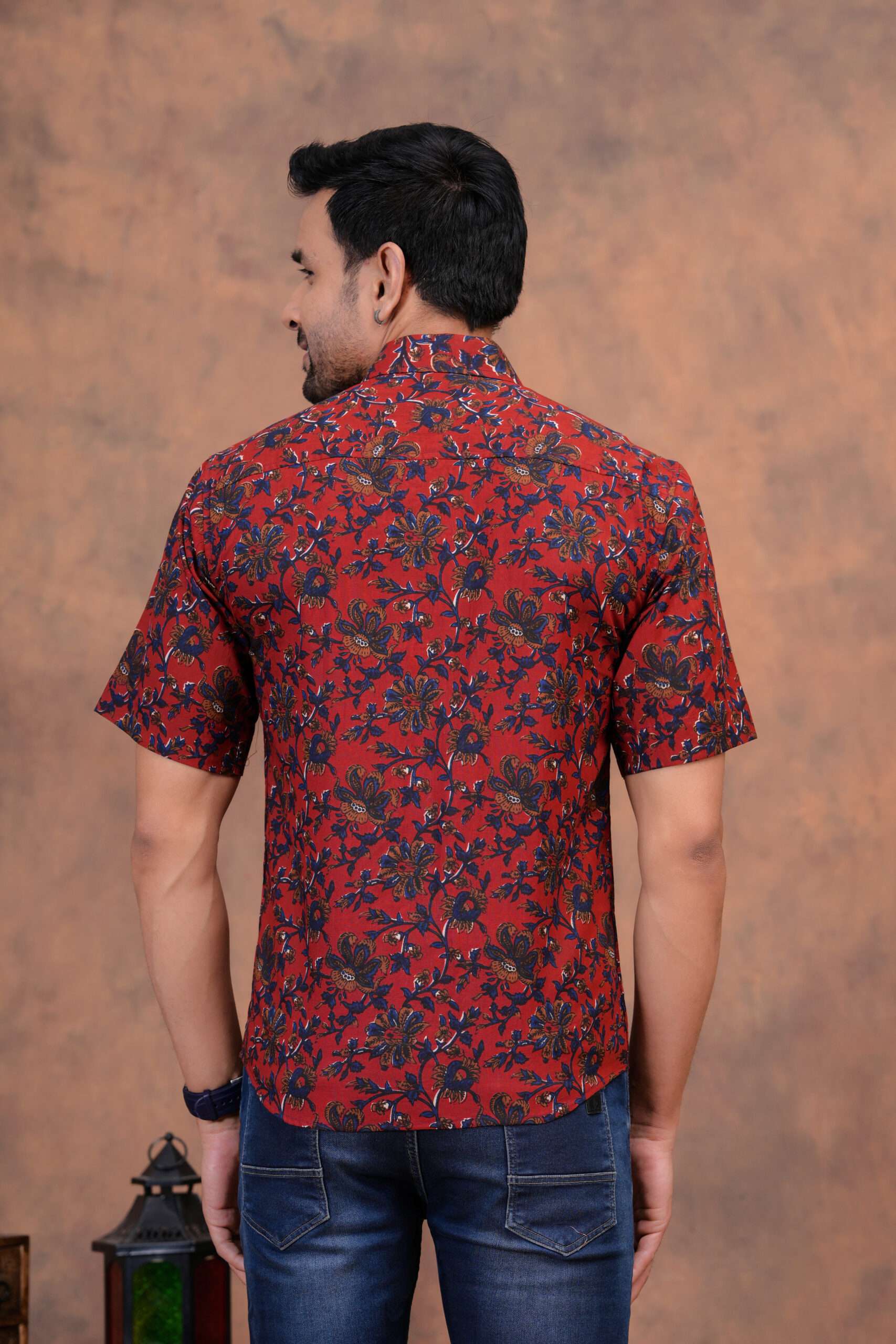 Men’s Maroon Floral Printed Cotton Shirt - Image 2