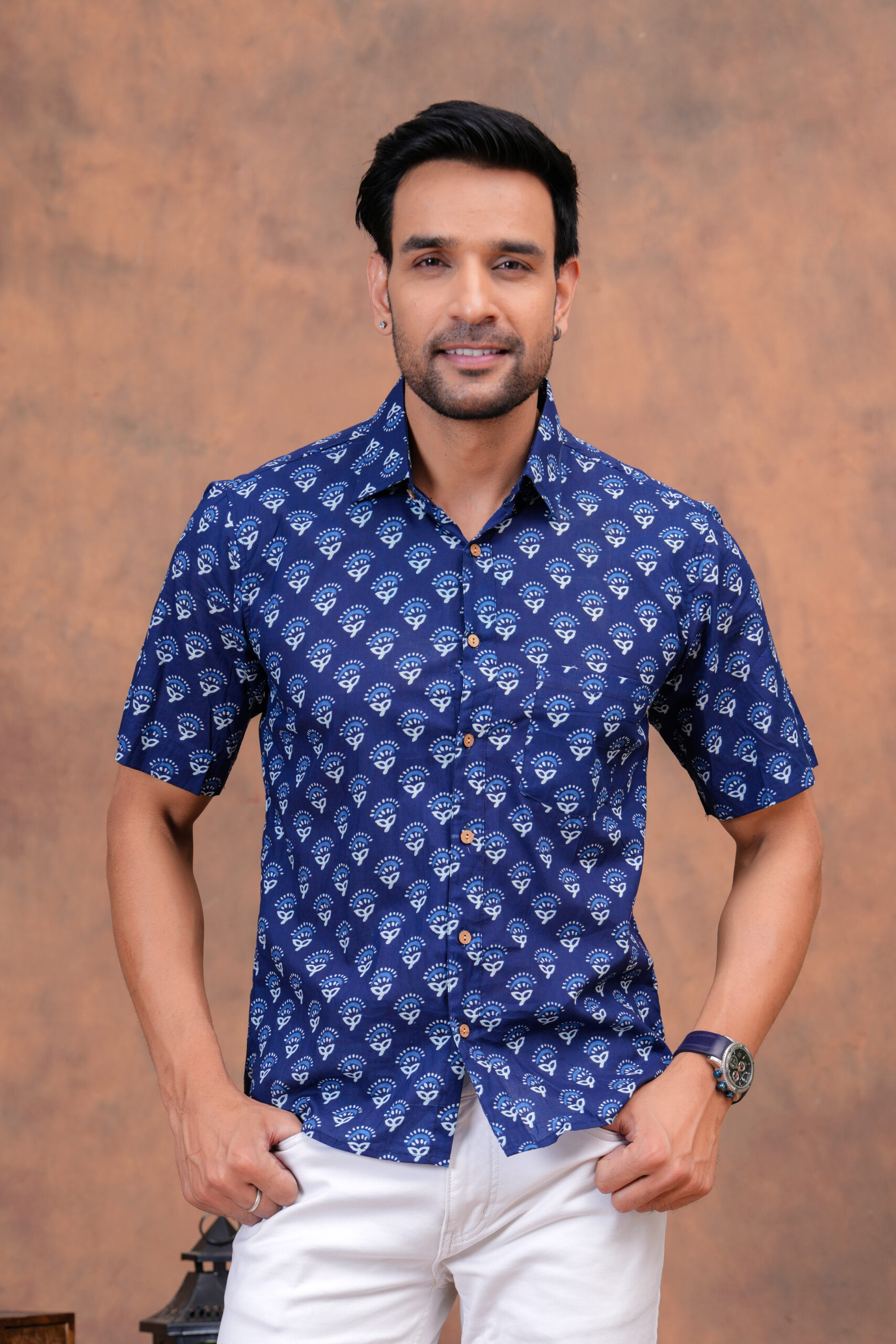 Blue Hand Block Printed Cotton Shirt – Heritage Craft Meets Everyday Comfort