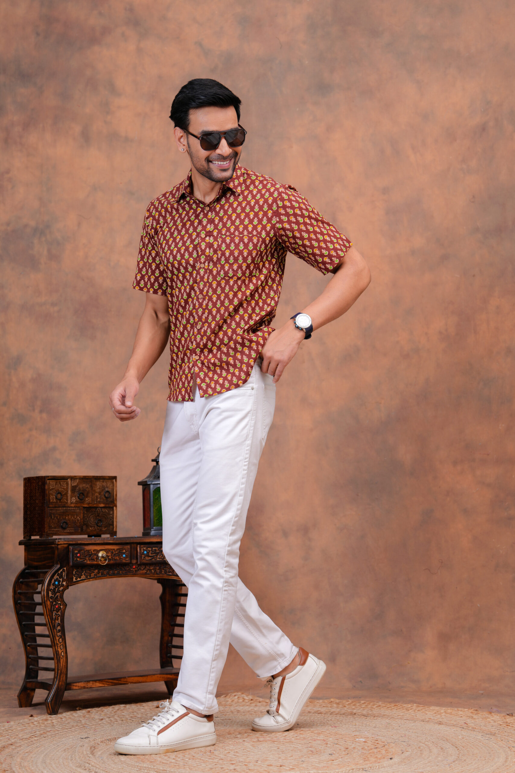 Maroon Hand Block Printed Cotton Shirt – Traditional Touch for Modern Men - Image 5