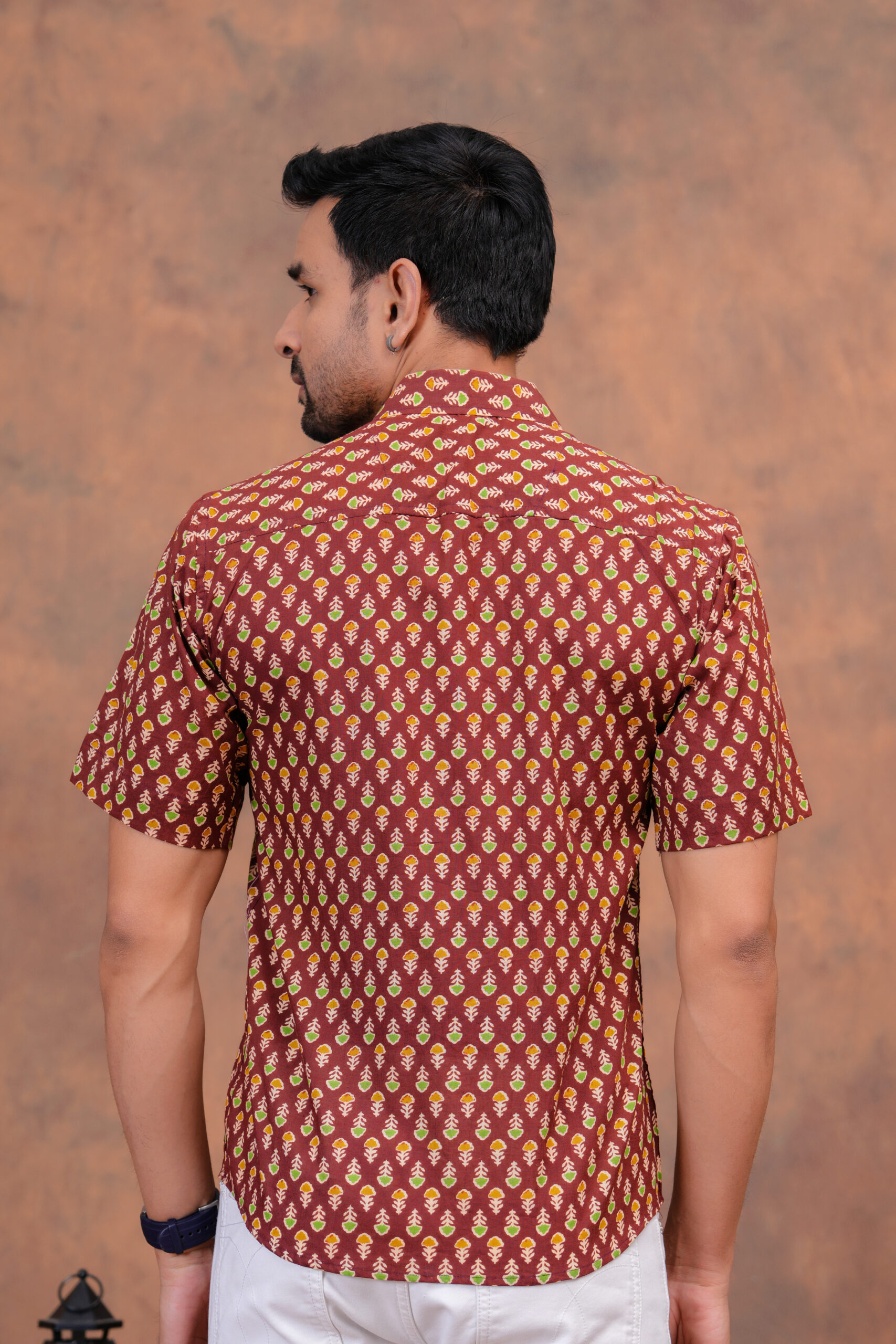 Maroon Hand Block Printed Cotton Shirt – Traditional Touch for Modern Men - Image 3