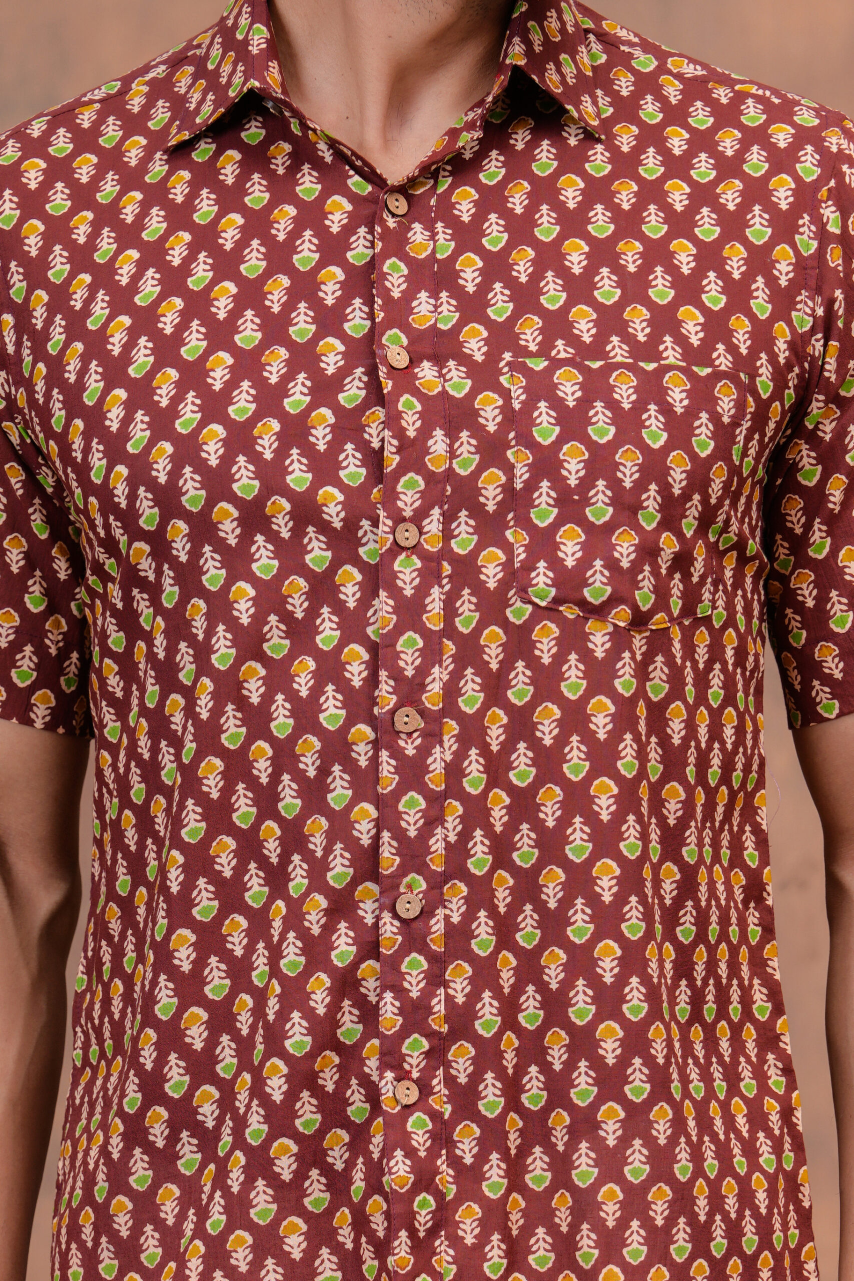 Maroon Hand Block Printed Cotton Shirt – Traditional Touch for Modern Men - Image 4