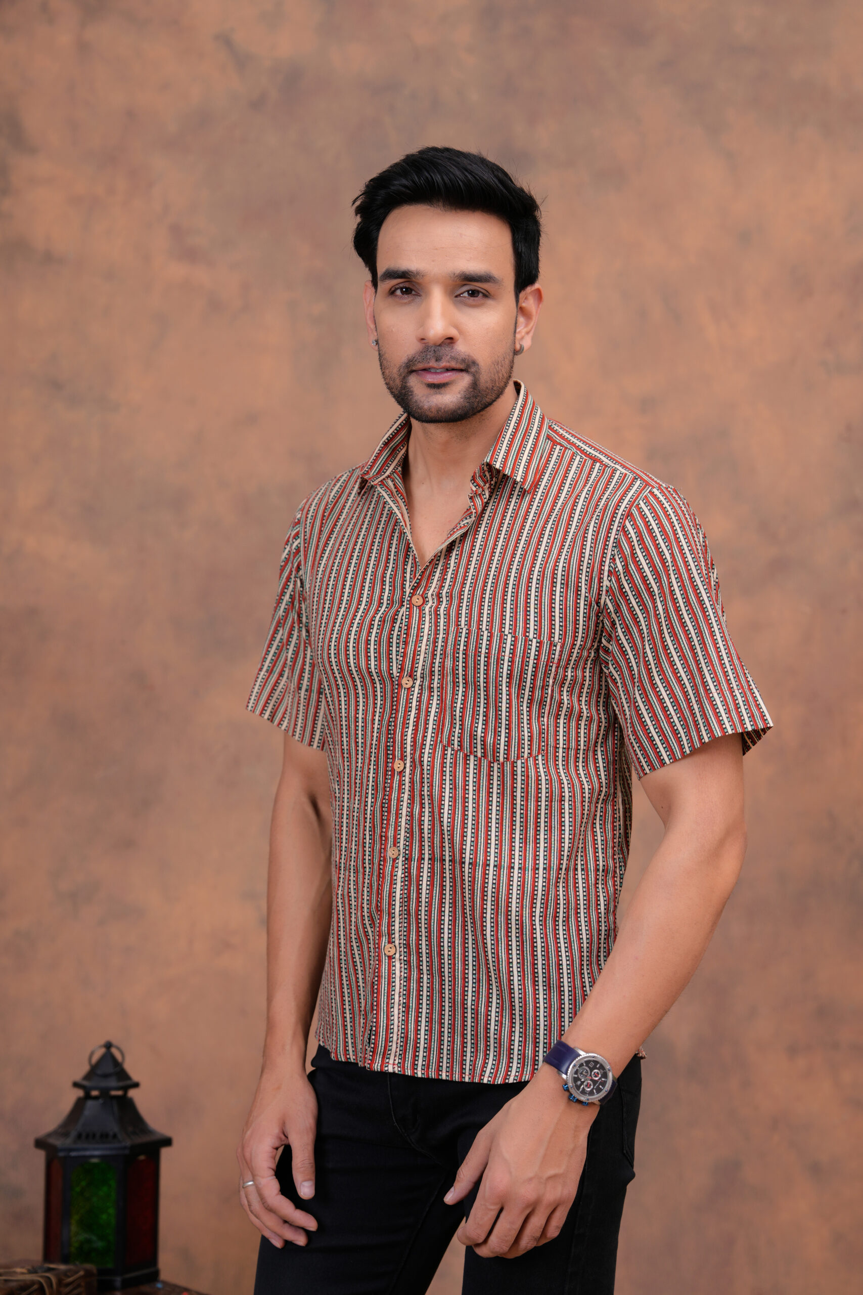 Handcrafted Striped Bagru Cotton Shirt for Men - Image 2