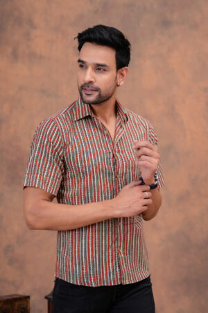 Handcrafted Striped Bagru Cotton Shirt for Men