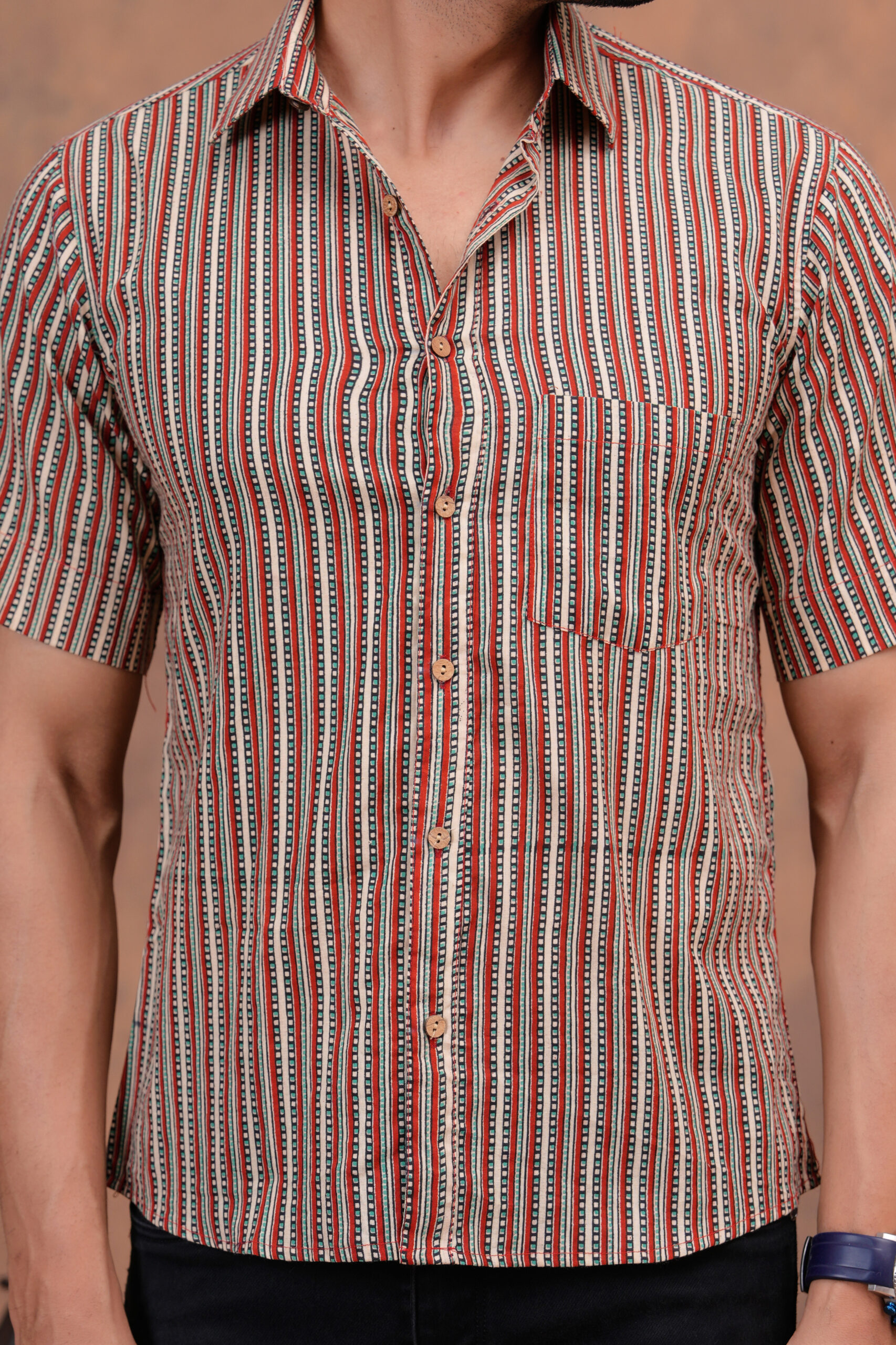 Handcrafted Striped Bagru Cotton Shirt for Men - Image 3