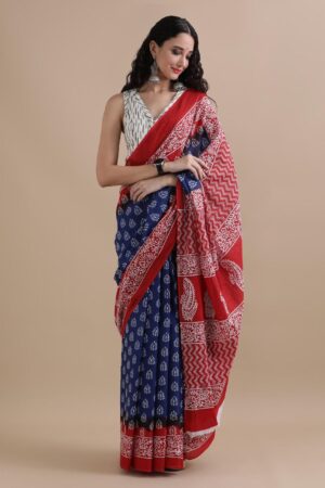 🌼🌸Bagru Block Print Cotton mulmul Sarees With Running Blouse 🌻🌻