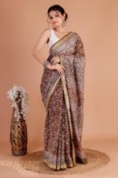 Elegant Semi Maheshwari Cotton-Silk Saree with Traditional Handblock Print & Zari Border