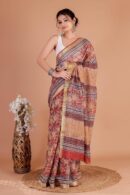 Buy elegant Semi Maheshwari Saree online in cotton-silk blend with zari border & handblock print. Lightweight, festive-ready & daily wear perfect