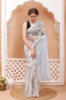 Elegant Cloud Marble Hand Block Cotton Mulmul Saree